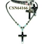 Colored Opal Beads Hematite Cross Pendant Beads Stone Chain Choker Fashion Women Necklace